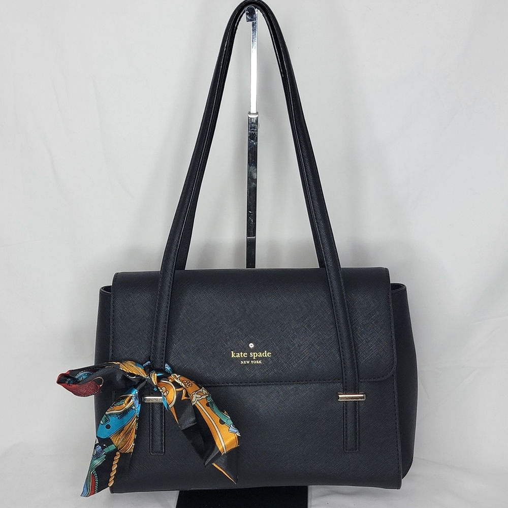 kate spade New York Black‎ Saffiano Leather Tote with Scarf Accent
